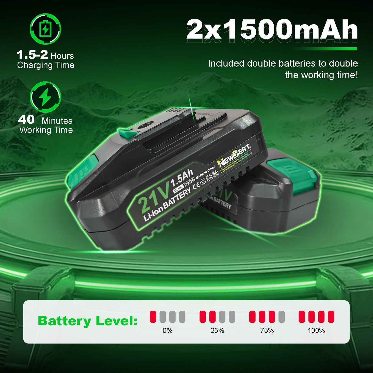 NewBeat 21V Variable Speed 25+1 Torque Cordless Drill Set with 1 Battery & 1 Charger
