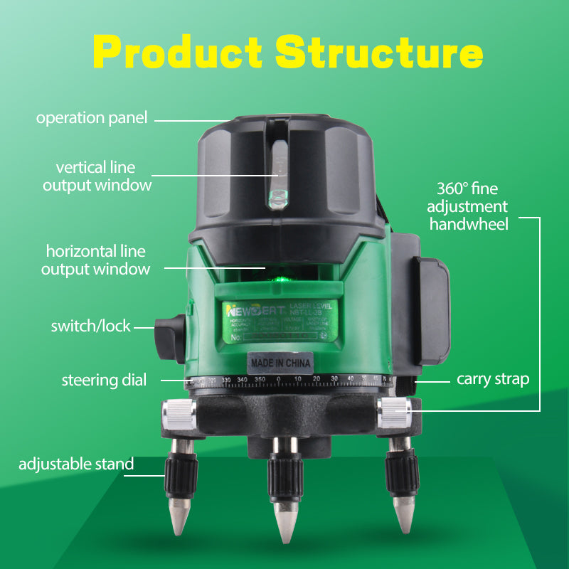 NEWBEAT 2-Line Laser Level, Cross Line Laser Leveler with Horizontal & Vertical Lines, ±1mm Accuracy, Portable Design, Ideal for Construction, DIY, Hanging Pictures & Home Renovation