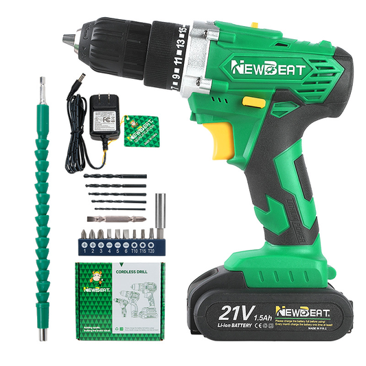 NewBeat 21V Variable Speed 25+1 Torque Cordless Drill Set with 1 Battery & 1 Charger