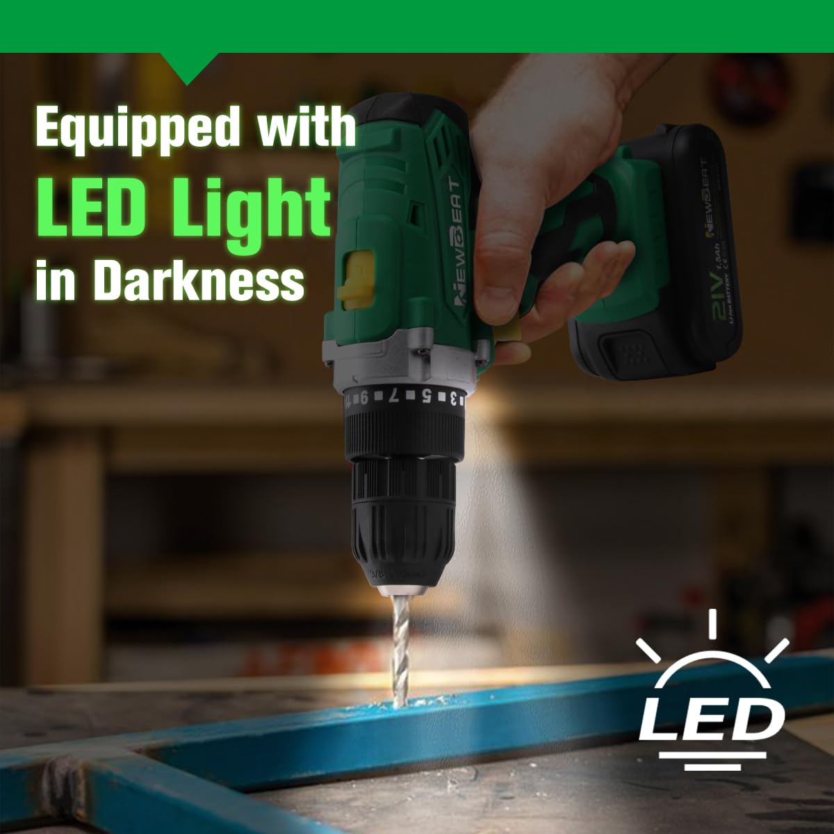 NEWBEAT Power Drill Set - 21V MAX Power Drill Driver, Electric Cordless Drill with Battery and Charger, 3/8" Keyless Chuck, 2 Variable Speed, 25+1 Torque Setting Power Tools for Home and DIY Project