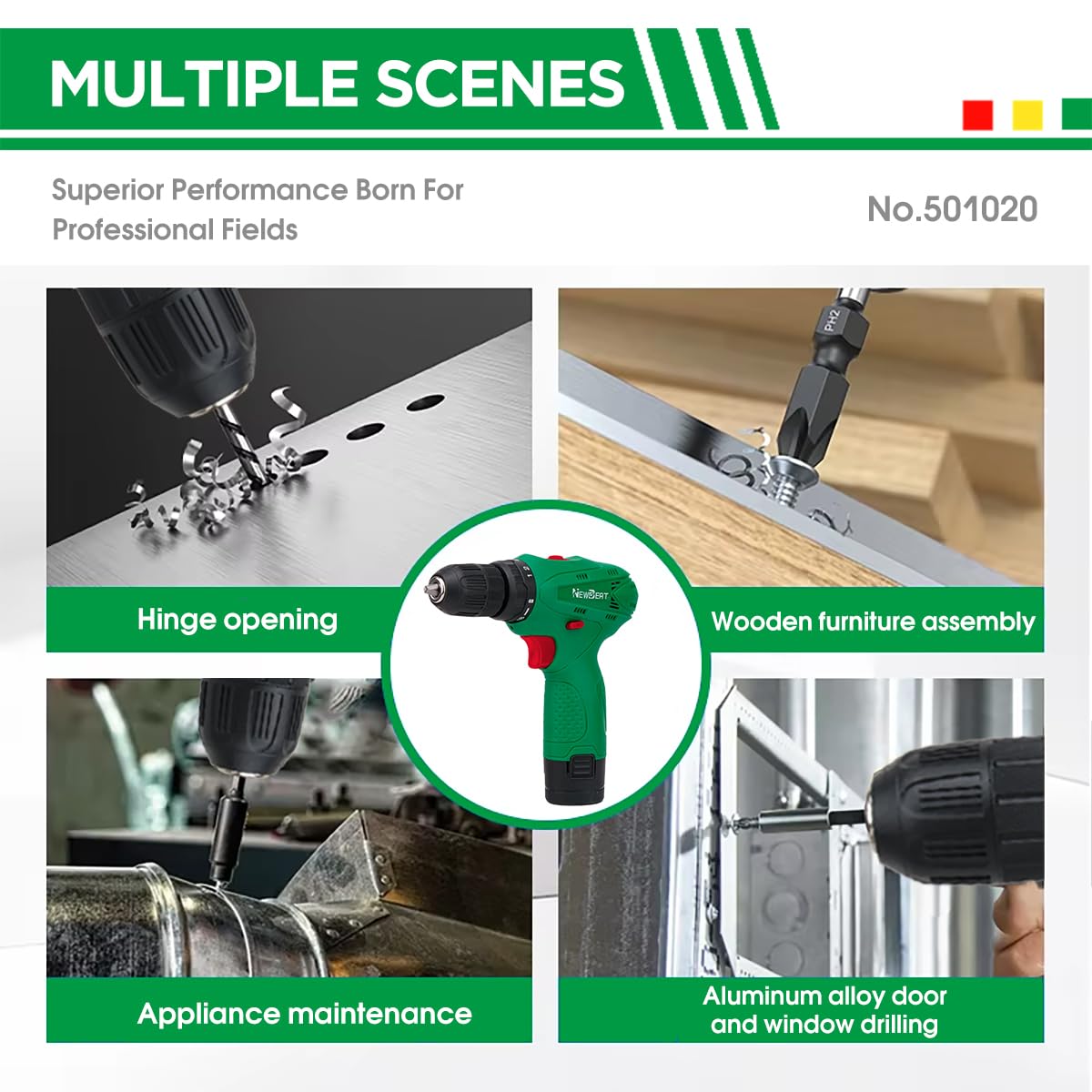 NEWBEAT Cordless Drill Set, 12V Power Drill Driver with Battery and Charger, 3/8" Keyless Chuck, 2 Variable Speed, 18+1 Torque Setting, Cordless Drill Driver Kit for Home and DIY Project