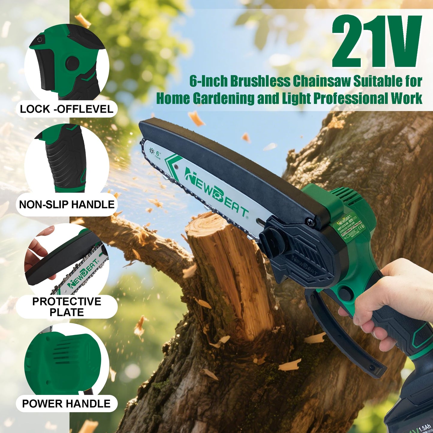NEWBEAT Mini Chainsaw 6-inch, Mini Chainsaw Cordless Tool Set, Battery Power Chain saw with 2 Batteries Handheld Electric Chain Saw for Tree Trimming, Wood Cutting, Gifts for Men Women