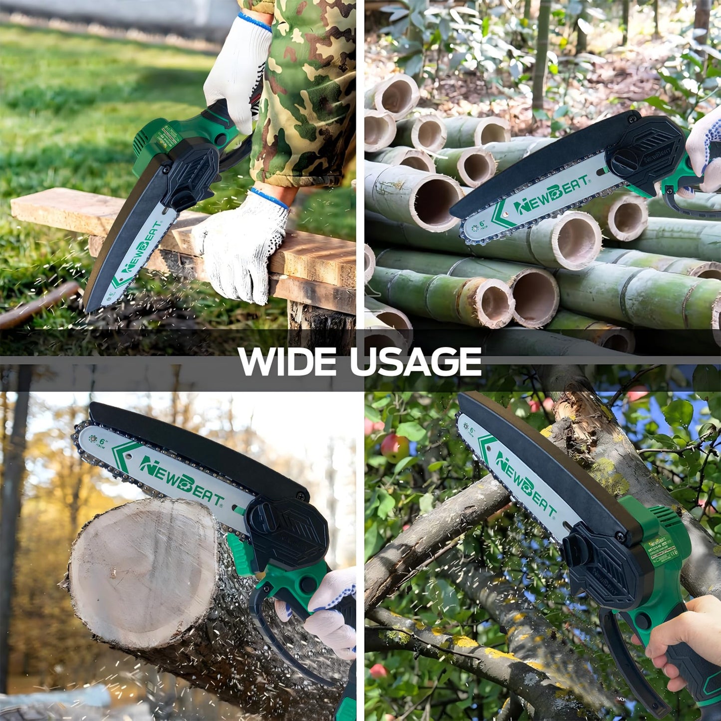 NEWBEAT Mini Chainsaw 6-inch, Mini Chainsaw Cordless Tool Set, Battery Power Chain saw with 2 Batteries Handheld Electric Chain Saw for Tree Trimming, Wood Cutting, Gifts for Men Women