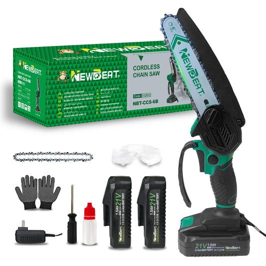 NEWBEAT Mini Chainsaw 6-inch, Mini Chainsaw Cordless Tool Set, Battery Power Chain saw with 2 Batteries Handheld Electric Chain Saw for Tree Trimming, Wood Cutting, Gifts for Men Women