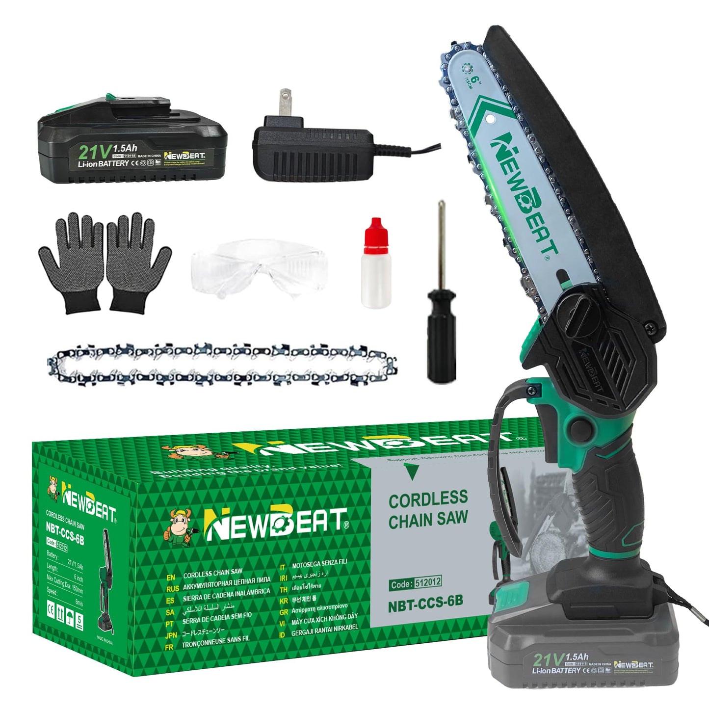 NEWBEAT Mini Chainsaw Cordless 6 Inch - Electric Chainsaw Battery Powered, Small Handheld Portable Saw for Wood/Trees Trimming, Tools for Household and Garden, Chain Saw Gift for Men Dad Women