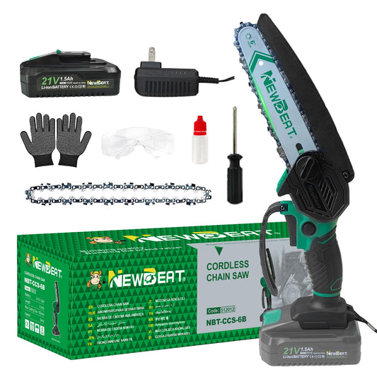 NEWBEAT Mini Chainsaw Cordless 6 Inch - Electric Chainsaw Battery Powered, Small Handheld Portable Saw for Wood/Trees Trimming, Tools for Household and Garden, Chain Saw Gift for Men Dad Women