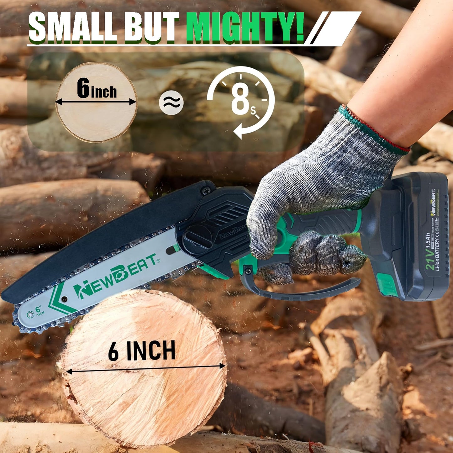 NEWBEAT Mini Chainsaw 6-inch, Mini Chainsaw Cordless Tool Set, Battery Power Chain saw with 2 Batteries Handheld Electric Chain Saw for Tree Trimming, Wood Cutting, Gifts for Men Women