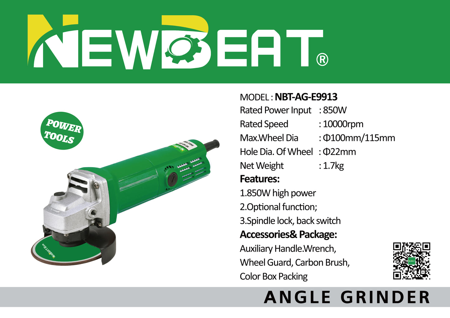 NewBeat 4.5in Angle Grinder Corded Slide Switch with 1Handle